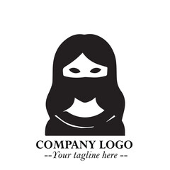 Woman Wearing Mask Logo Symbol in Black on the White Background with Elegant Minimal Design
