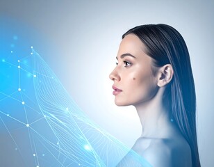 Womans Profile with Futuristic Technology Overlay - A Vision of the Future.