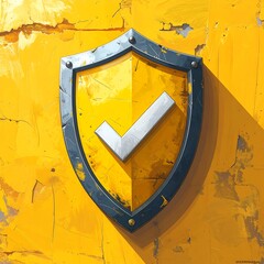 Yellow Shield with Checkmark - Security and Protection Concept.