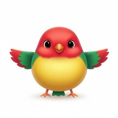 Cute cartoon bird with red head, yellow belly, and green wings isolated on white background