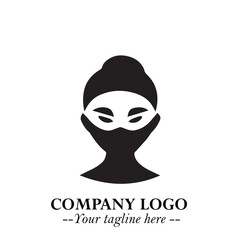 Woman Wearing Mask Logo Symbol in Black on the White Background with Elegant Minimal Design
