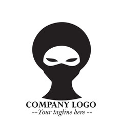 Woman Wearing Mask Logo Symbol in Black on the White Background with Elegant Minimal Design

