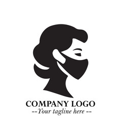 Woman Wearing Mask Logo Symbol in Black on the White Background with Elegant Minimal Design
