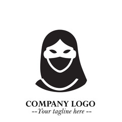 Woman Wearing Mask Logo Symbol in Black on the White Background with Elegant Minimal Design
