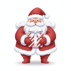 Santa claus is holding a gift isolated on white background he is wearing a red suit