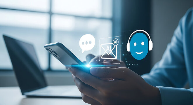 Customer service and communication concept using smartphone for assistance