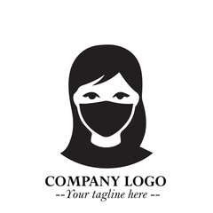 Woman Wearing Mask Logo Symbol in Black on the White Background with Elegant Minimal Design
