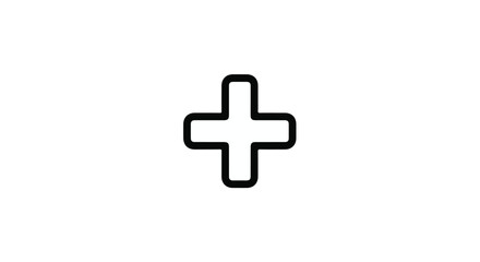 Fototapeta premium Simple white cross symbol with thick outline on a plain white background