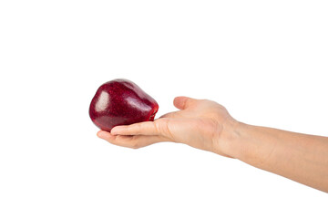 Red apple in hand transparent background