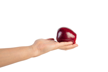 Red apple in hand transparent background