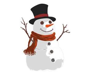  Cheerful snowman wearing a red scarf and black hat decorated with holly, symbolizing Christmas and winter holiday spirit