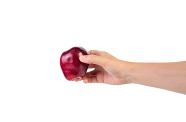 Red apple in hand transparent background