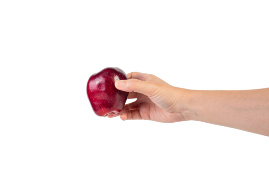 Red apple in hand transparent background