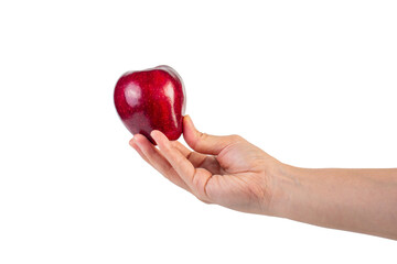 Red apple in hand transparent background