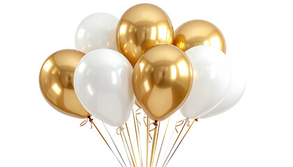Gold & white balloons bunch, floating on black background