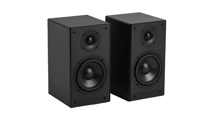 Obraz premium Pair of simple black speakers, one slightly angled