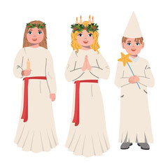 Celebrating Saint Lucia Day. Feast Day of Saint Lucy vector character isolated on white