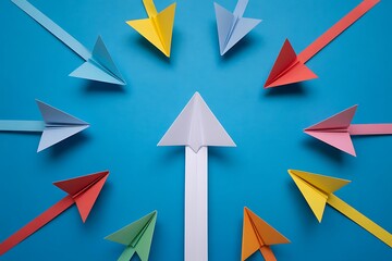 Stand out from the crowd with innovative ideas and unique perspectives, paper airplanes in vibrant colors showcase creative solutions and leadership
