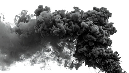 Swirling smoke cloud, grey to dark, against a black backdrop
