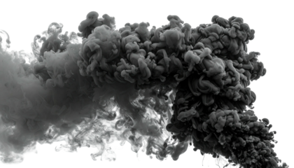 Swirling smoke cloud, grey to dark, against a black backdrop