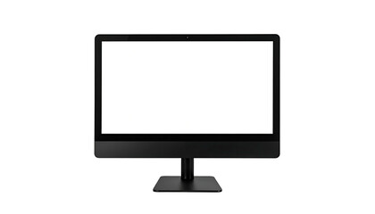 Blank-screened desktop computer, sleek black, isolated background