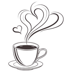 Coffee cup with heart shaped steam