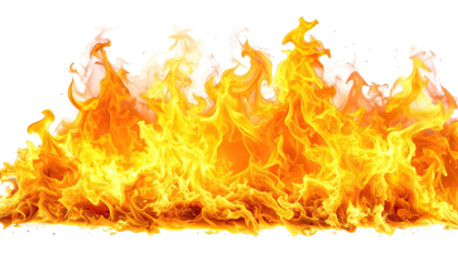 Fierce, swirling orange flames against a stark black backdrop