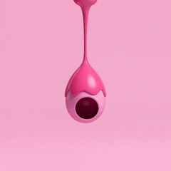 Surreal pink dripping eyeball floating on pastel background