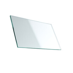 Angled transparent glass sheet on black background, light reflection