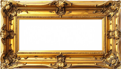 Ornate gold picture frame with floral details and blank center