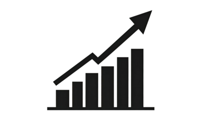 Ascending bar graph with arrow, monochrome silhouette on black