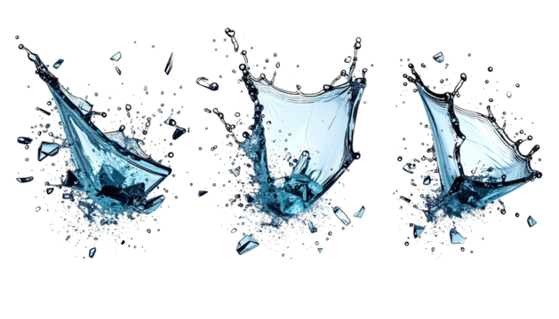 Splashing water droplets isolated on black, abstract shapes.