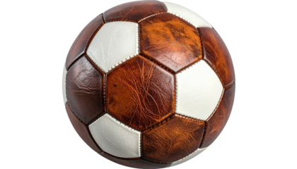 Soccer ball, vintage brown and white, textured leather, patterned