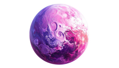 Exotic planet with vibrant pink, purple, and white swirls