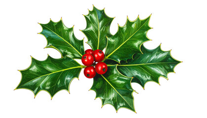 Glossy holly leaves, serrated edges, with vibrant red berries