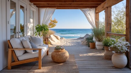 Serene Beachfront Cabana Retreat with Ocean View and Comfortable Outdoor Seating Area
