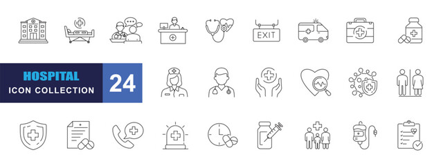 collection of hospital icons, editable stroke.	