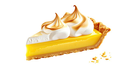 Lemon pie slice with meringue peaks and flaky crust