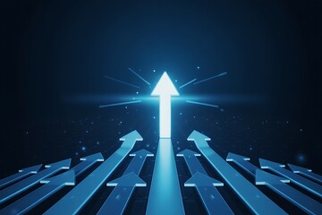Stunning blue arrows pointing upward toward success and visionary leadership, perfect for business growth strategies and achieving goals, go beyond the rest