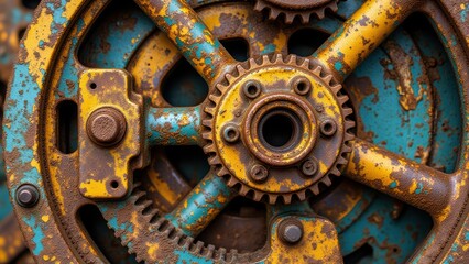 Obraz premium Rusty Gears in Vintage Industrial Machine
