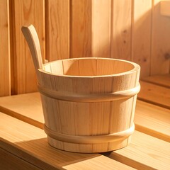 Wooden Sauna Bucket with Ladle - A Traditional Spa Accessory.