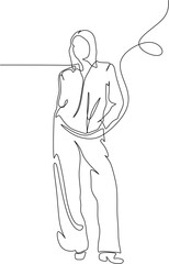 Continuous line drawing. Female model wear Classic business simple fashion. Vector illustration.