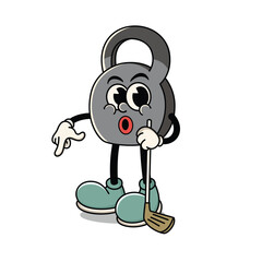 Cute Kettlebell Character with Golf Stick