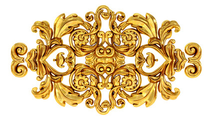 vintage gold baroque frame scroll, gold ornament on transparent background