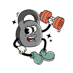 Cute Fitness Kettlebell Mascot Illustration with Dumbbell