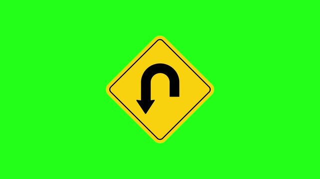 U Turn road sign animation  traffic direction and safety warning symbol