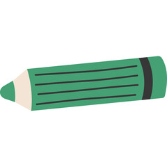 Hand Drawn Green Pencil With Black Band Isolated On White Background With Simple Lines And Cream Tip