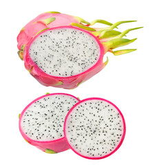 captivating arrangement of fresh dragon fruit cuts, highlighting its vibrant color and appealing texture, ideal for food blogs, nutritional products, and culinary arts