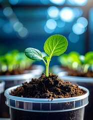 Young Plant Growing in Pot - A Symbol of New Life and Growth.