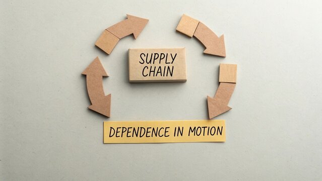 Supply Chain Concept with Arrows and Blocks Illustrating Dependence in Motion for Business and Logistics Visualization